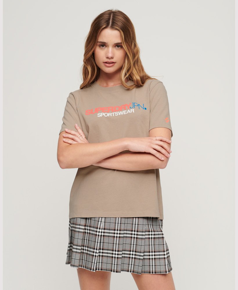 camiseta relaxed com logo esportivo em cinza quente