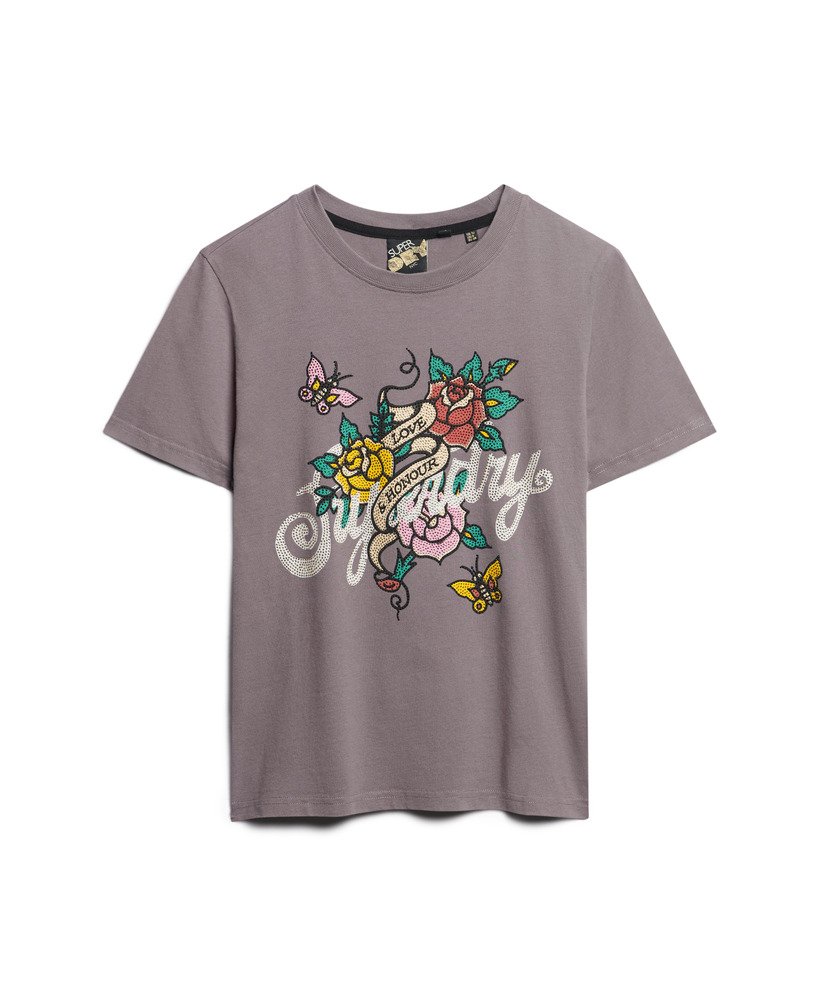 camiseta com estampa de tatuagem em cinza-rocha