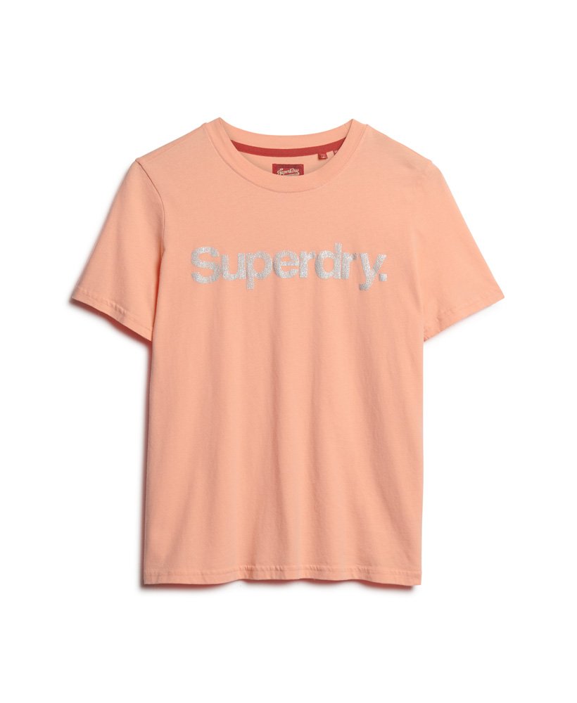 camiseta metallic core logo na cor rosa papaya punch