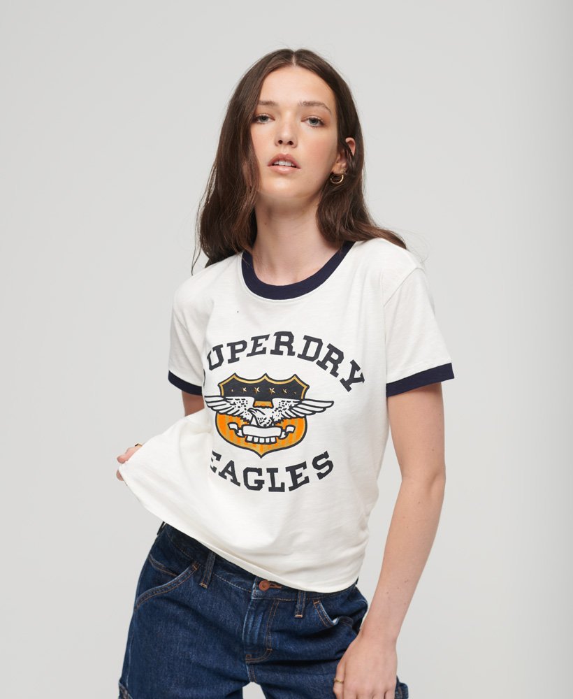 camiseta vintage americana com estampa gráfica em cruazul marinho intenso