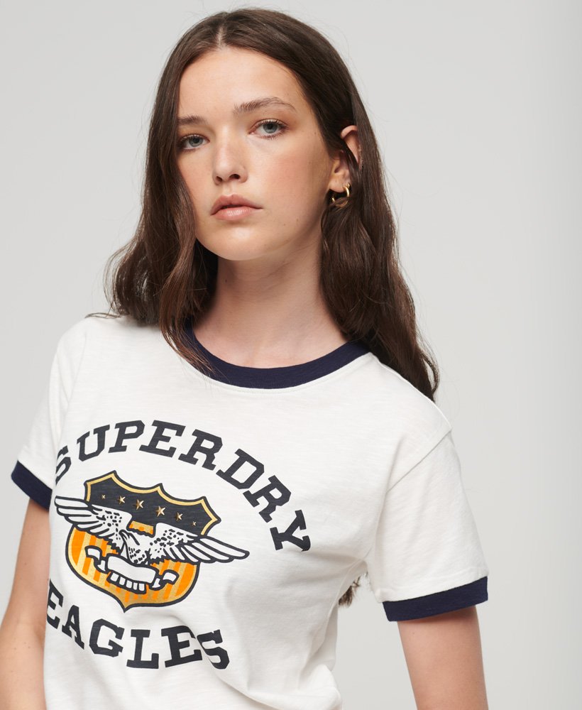 camiseta vintage americana com estampa gráfica em cruazul marinho intenso