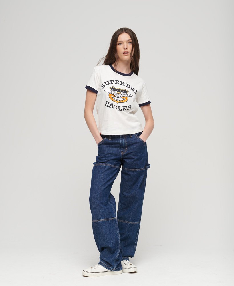 camiseta vintage americana com estampa gráfica em cruazul marinho intenso