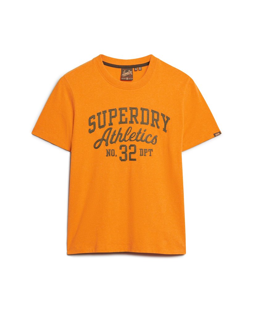 camiseta com estampa esportiva em estilo script na cor thrift gold mesclado