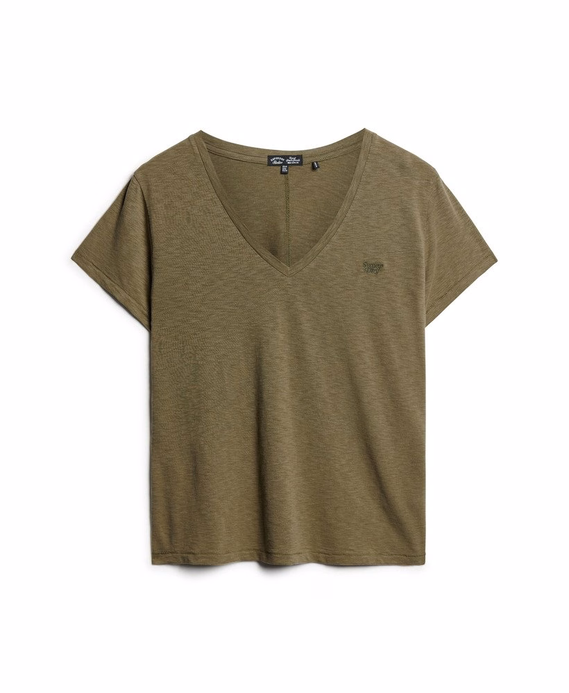 Camiseta com decote em V bordada em tecido texturizado