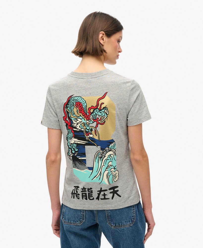 camiseta com estampa do ano novo chinês em cinza mesclado.