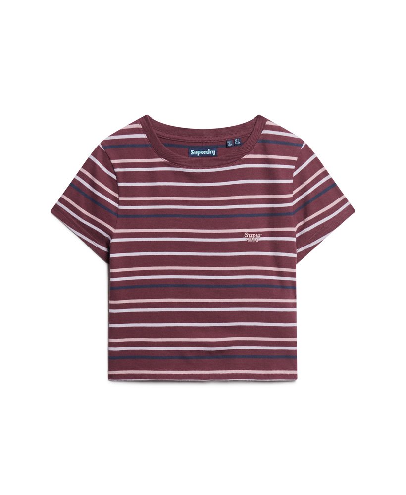 camiseta cropped listrada vintage na cor vinho.