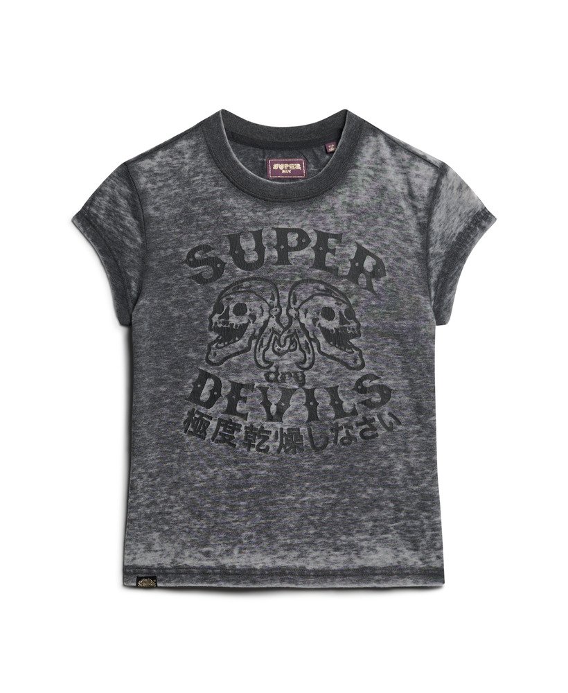 camiseta retrô de manga curta estilo rocker na cor preto jato