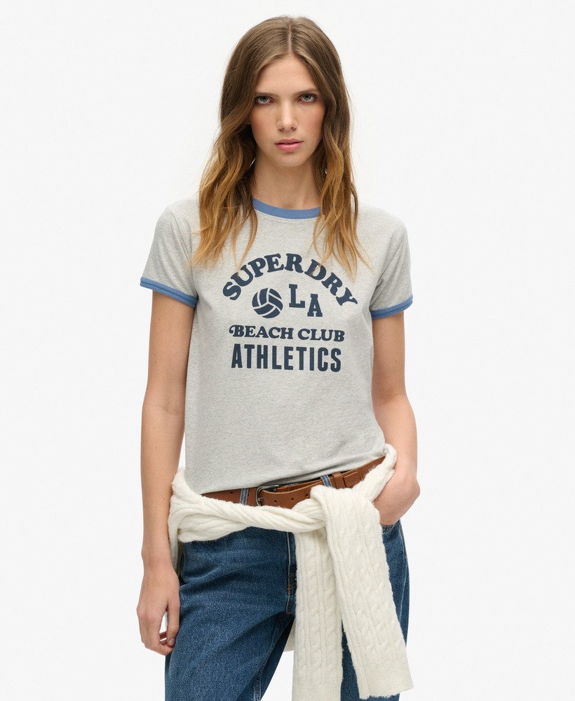 camiseta athletic essentials beach graphic ringer na cor cinza mescla.