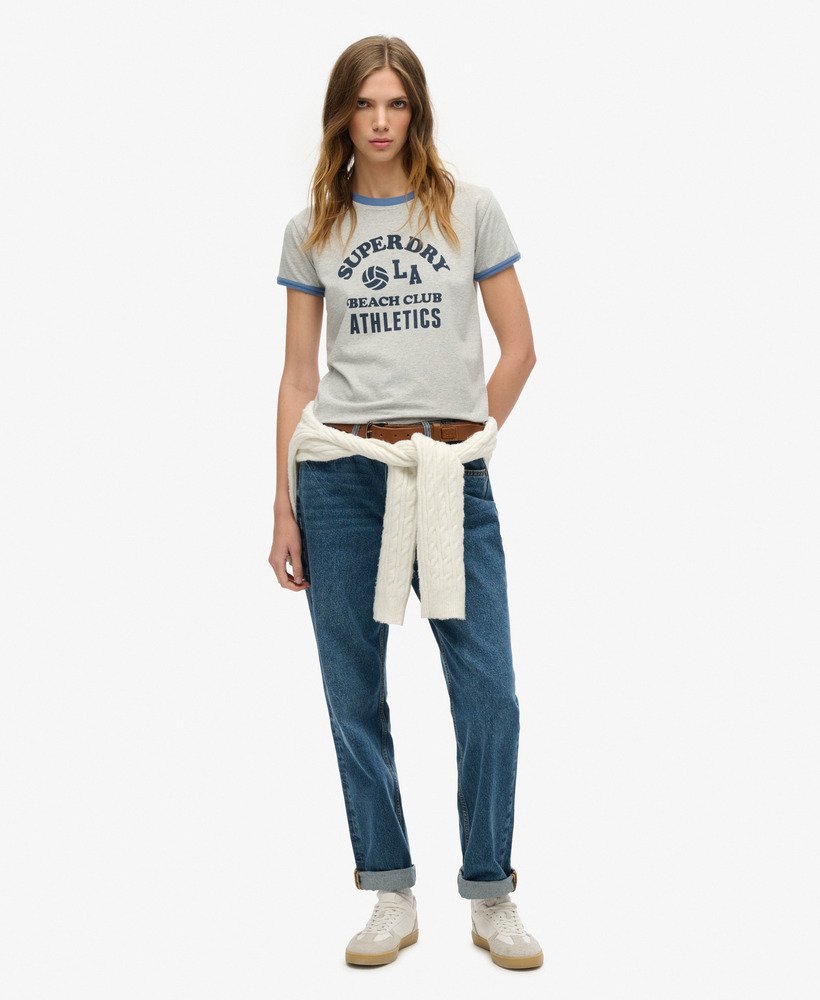 camiseta athletic essentials beach graphic ringer na cor cinza mescla.