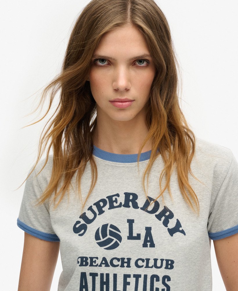 camiseta athletic essentials beach graphic ringer na cor cinza mescla.
