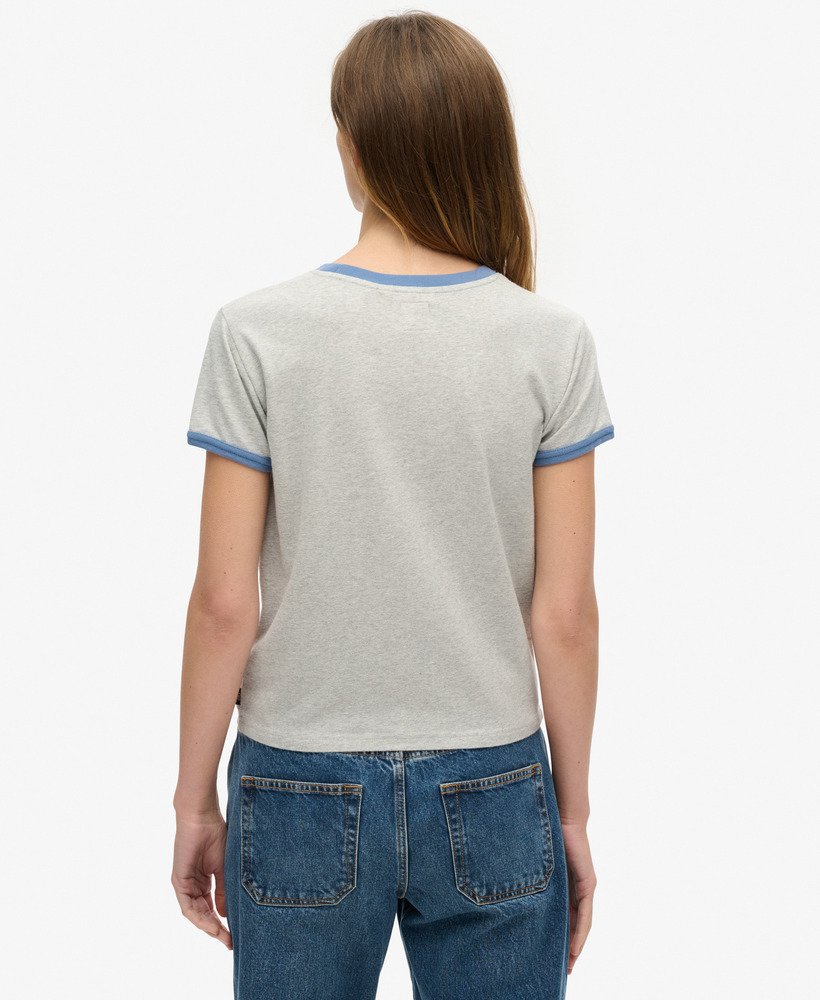camiseta athletic essentials beach graphic ringer na cor cinza mescla.