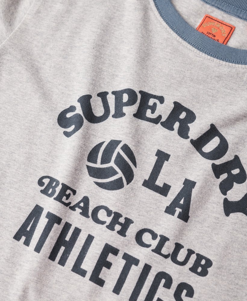 camiseta athletic essentials beach graphic ringer na cor cinza mescla.