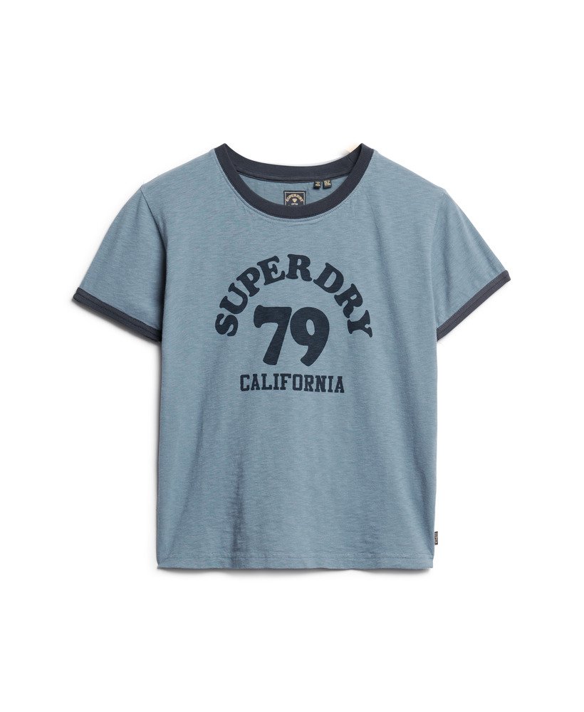 camiseta athletic essentials beach graphic ringer na cor azul wedgewood