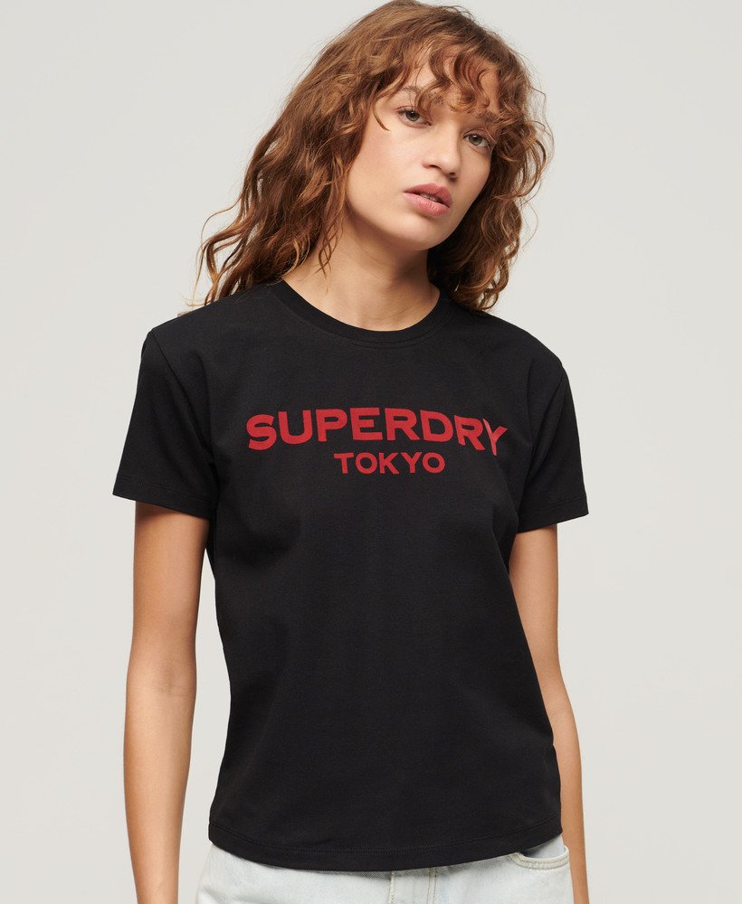 camiseta sport luxe com estampa gráfica em pretovermelho