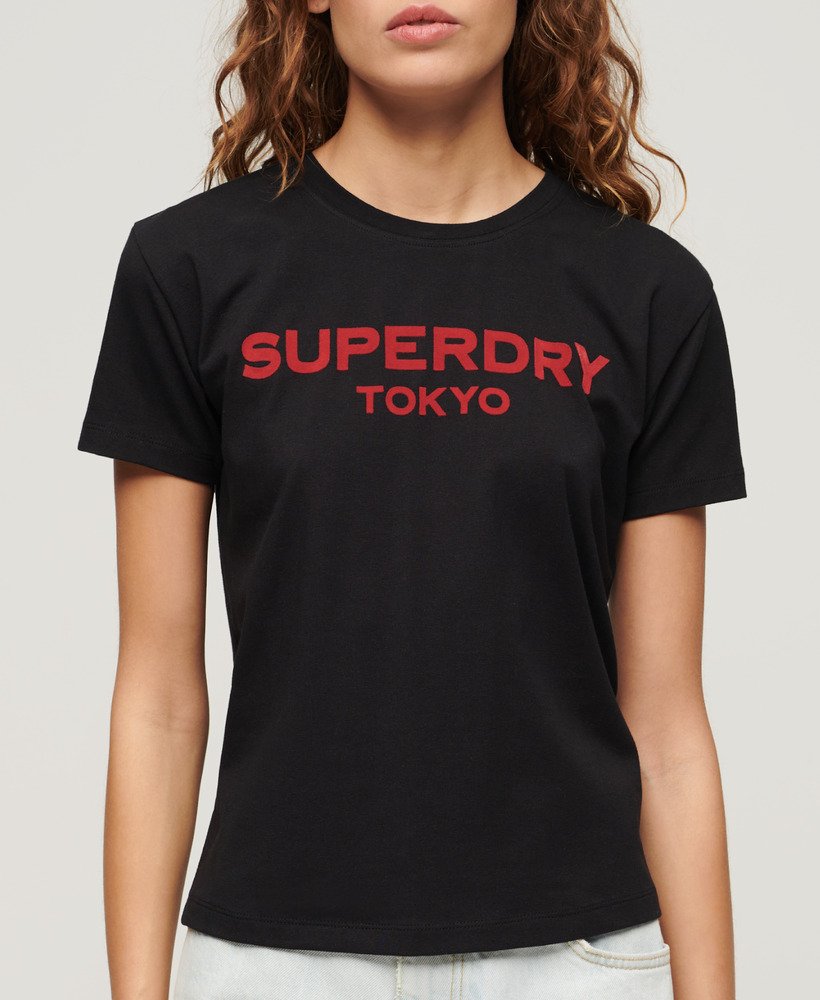 camiseta sport luxe com estampa gráfica em pretovermelho