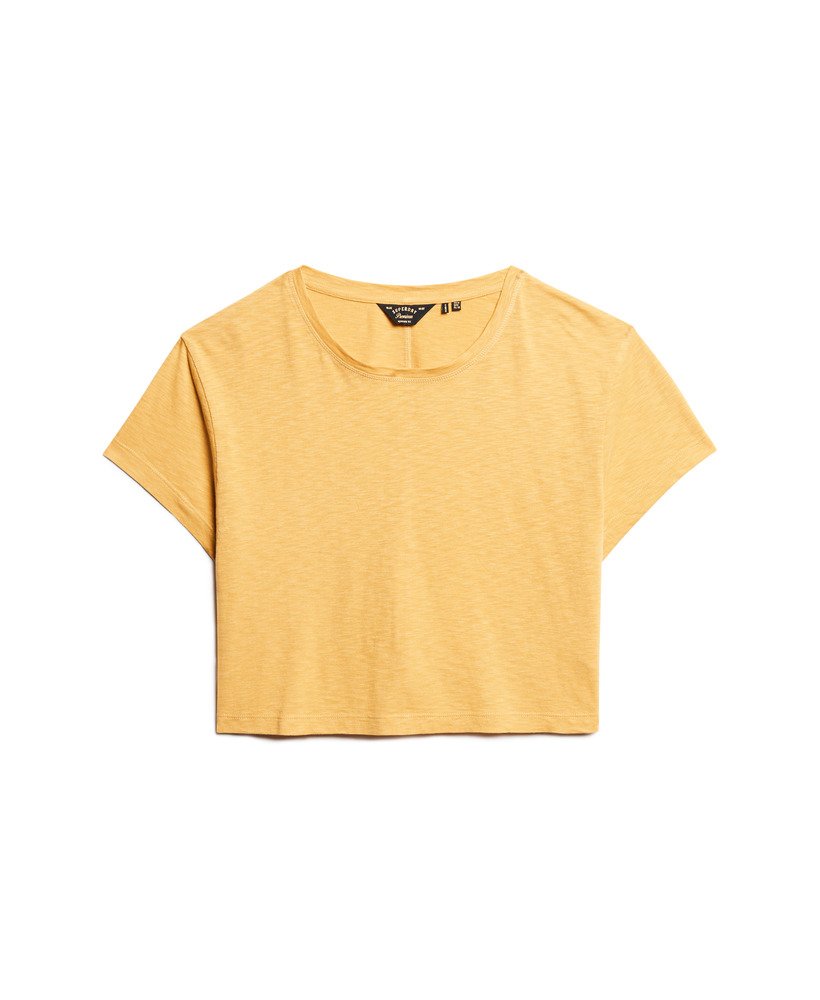 camiseta cropped folgada na cor amarelo sauterne