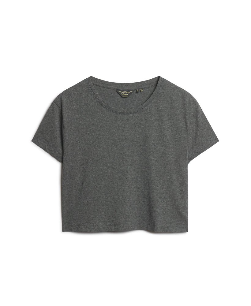 camiseta cropped folgada na cor cinza mescla cosmo