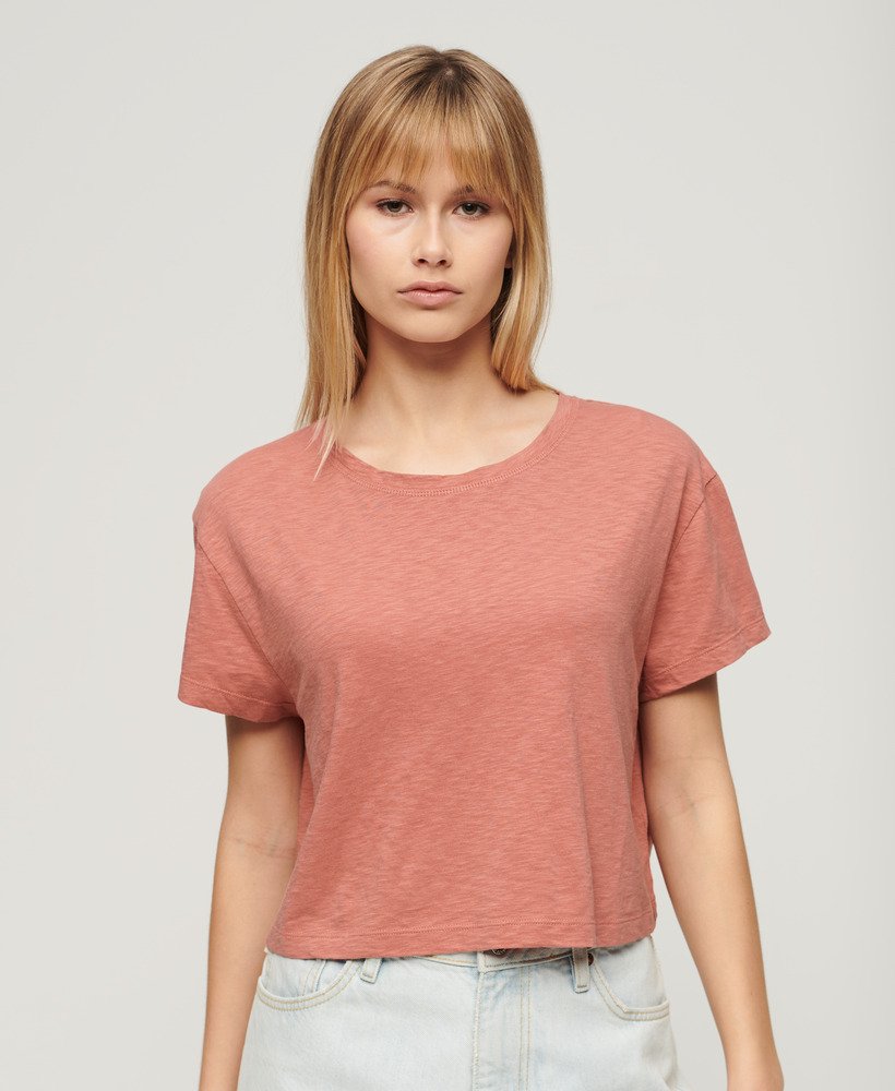 camiseta cropped folgada na cor rosa areia do deserto
