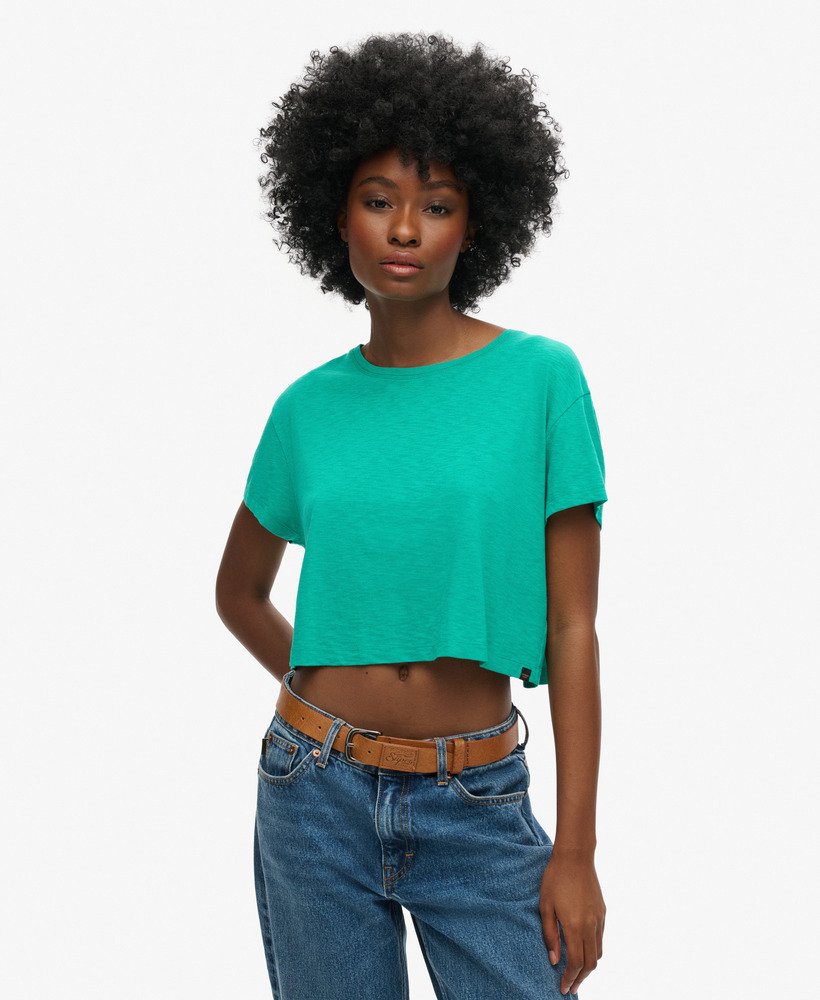 camiseta cropped folgada na cor verde verão