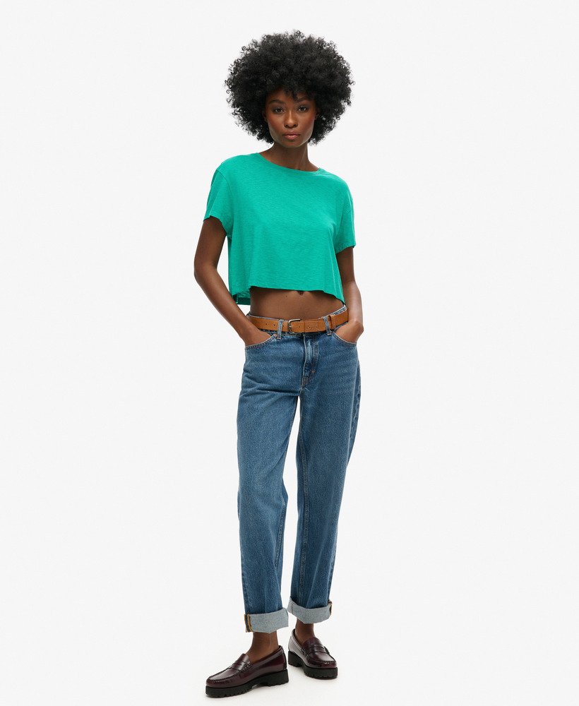 camiseta cropped folgada na cor verde verão