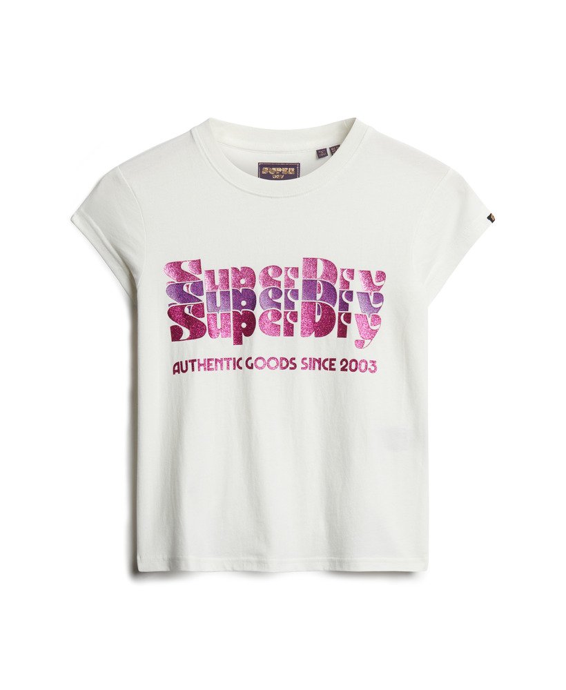 camiseta retrô com logo brilhante na cor cru