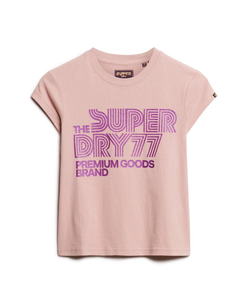 camiseta retrô com logo brilhante em rosa blush vintage