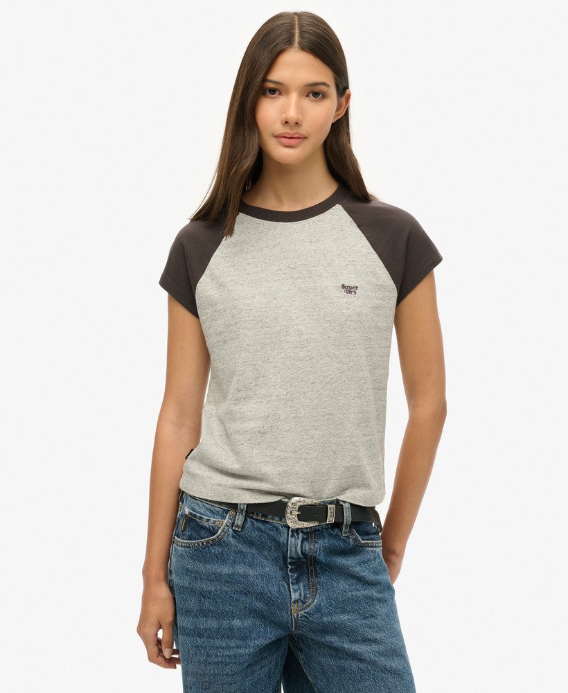 camiseta raglan essential logo em algodão orgânico nas cores preto bisoncinza mescla atletic