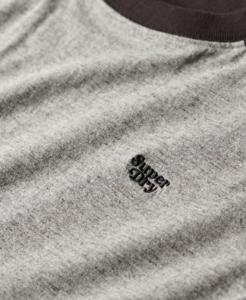 camiseta raglan essential logo em algodão orgânico nas cores preto bisoncinza mescla atletic