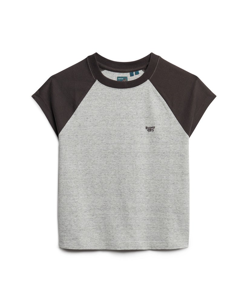 camiseta raglan essential logo em algodão orgânico nas cores preto bisoncinza mescla atletic