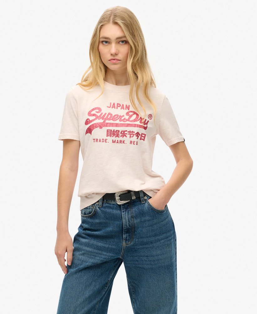 camiseta relaxed com logo metálico em rosa malva