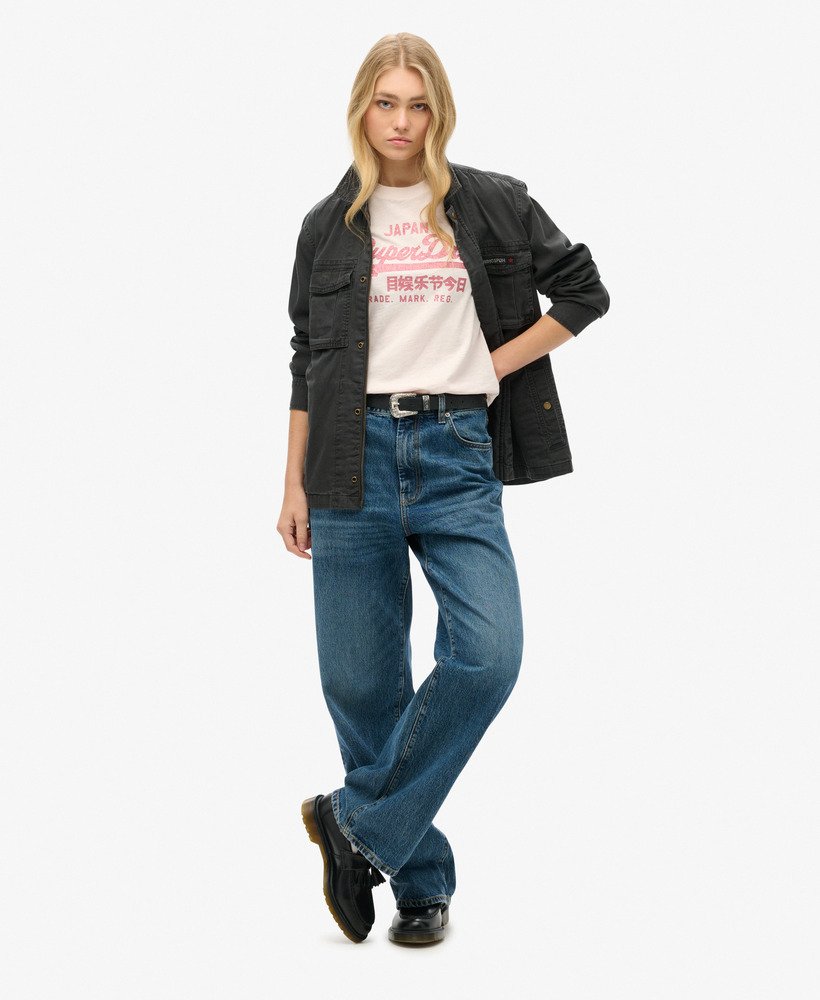 camiseta relaxed com logo metálico em rosa malva
