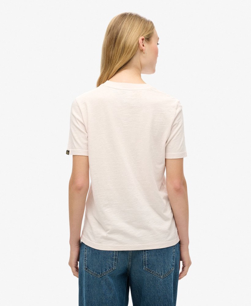 camiseta relaxed com logo metálico em rosa malva