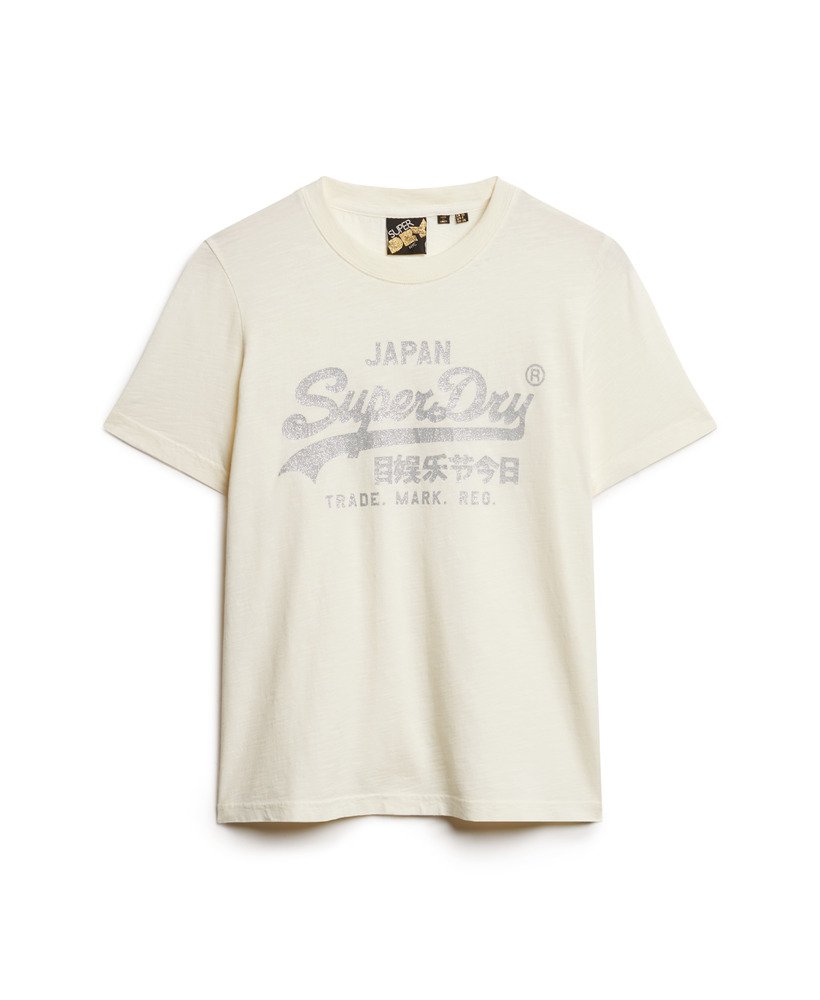 camiseta relaxed com logo metálico em moletom creme
