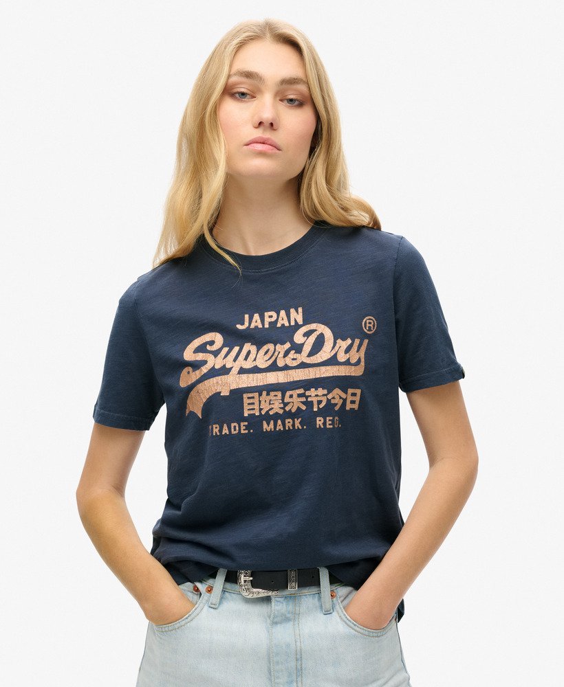 camiseta relaxed com logo metálico na cor lauren navy