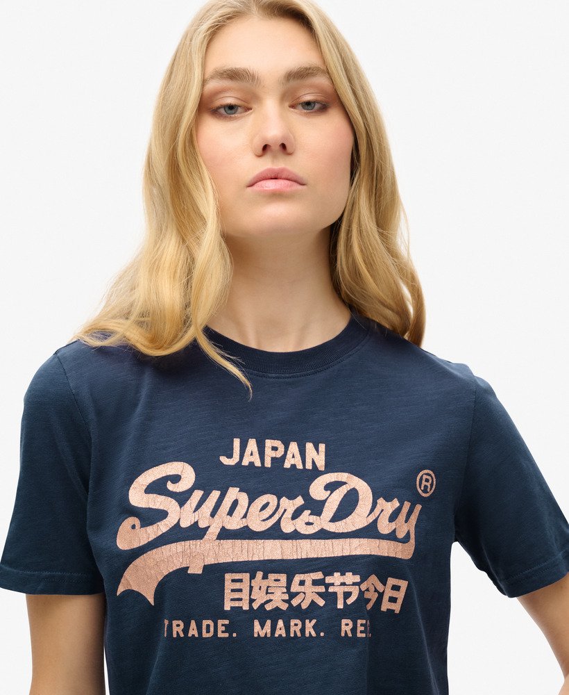 camiseta relaxed com logo metálico na cor lauren navy