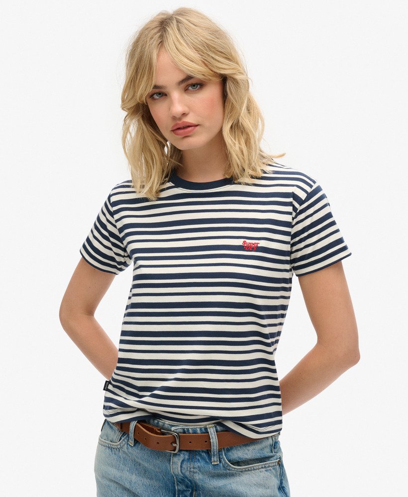 camiseta essential logo listrada ajustada em listras azul marinho intensas