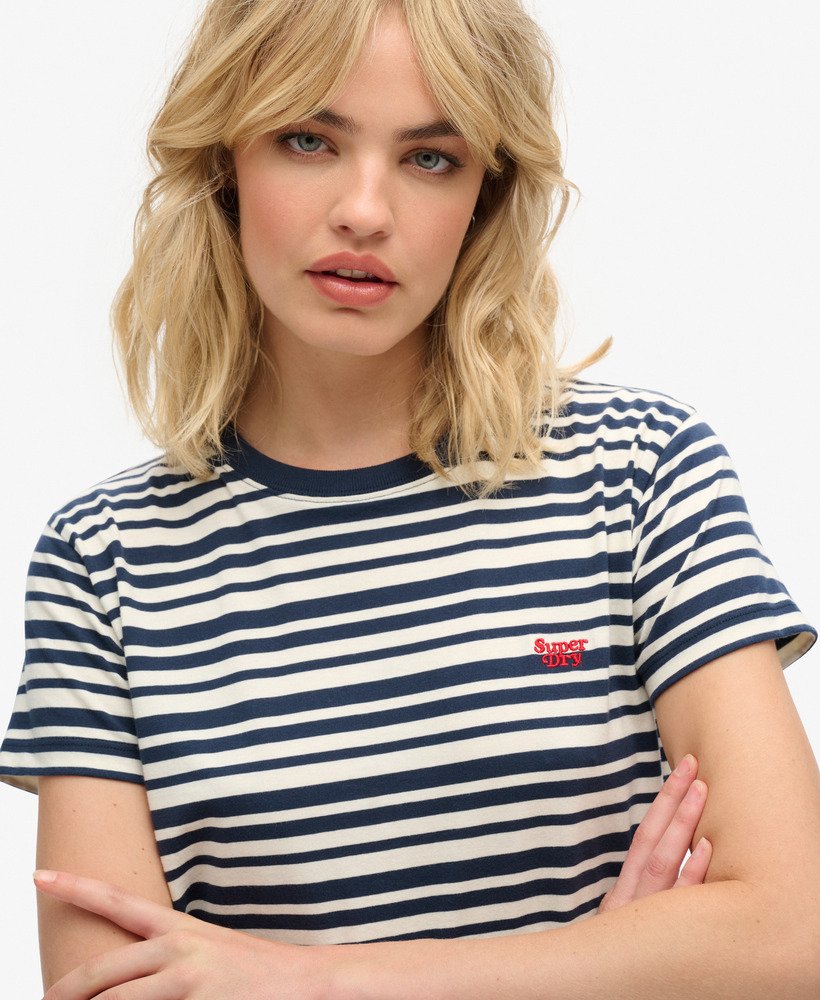 camiseta essential logo listrada ajustada em listras azul marinho intensas