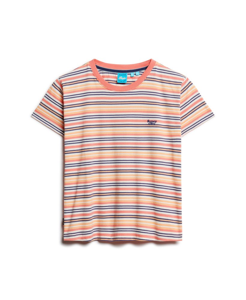 camiseta essential listrada com logo em coral sunset stripe