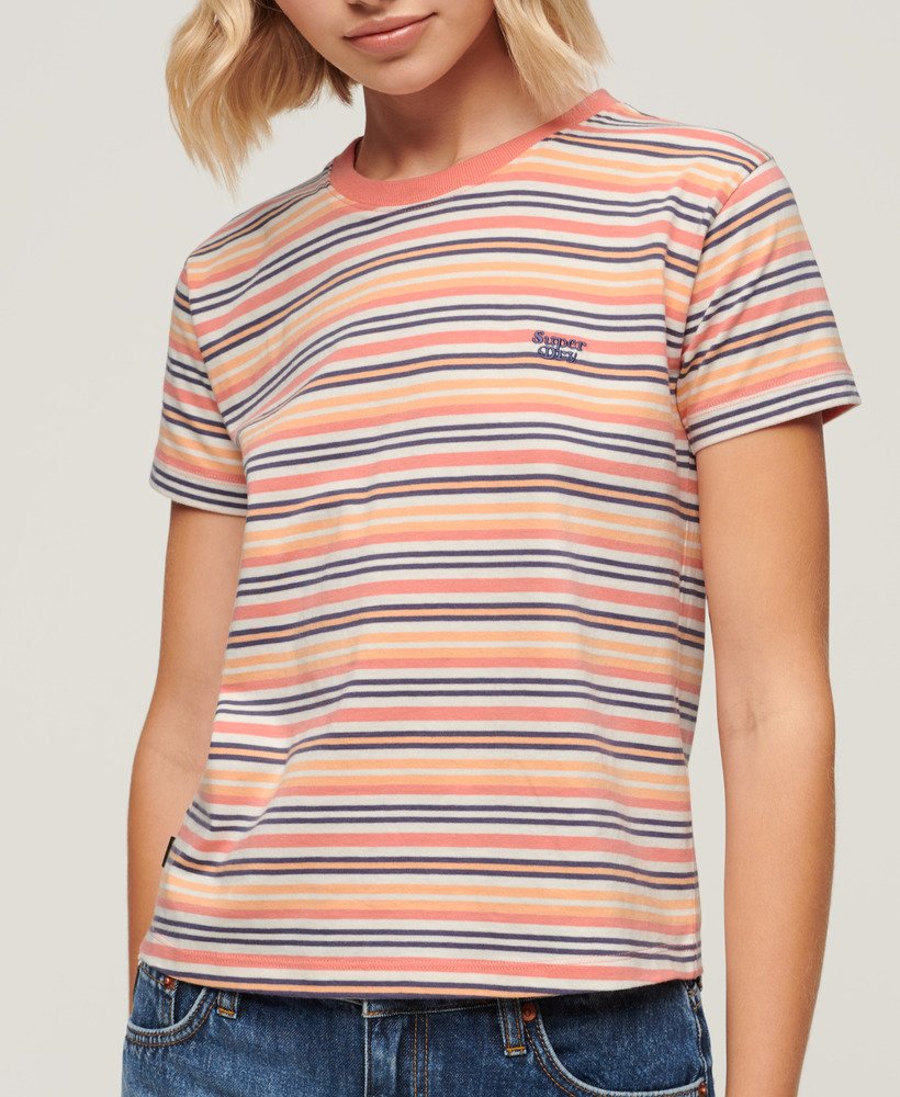 camiseta essential listrada com logo em coral sunset stripe