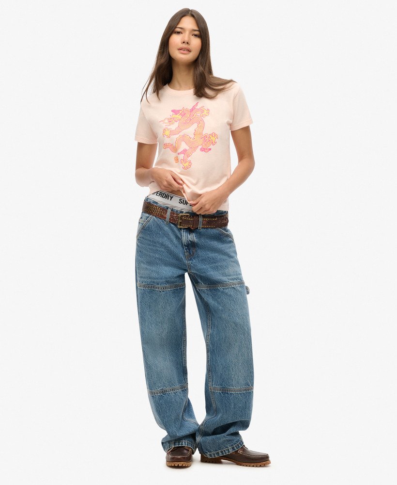camiseta slim superdry x dragão de komodo na cor argila rosa