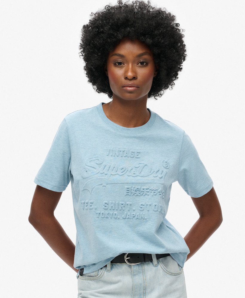 camiseta relaxed com logo vintage em relevo na cor azul mesclado
