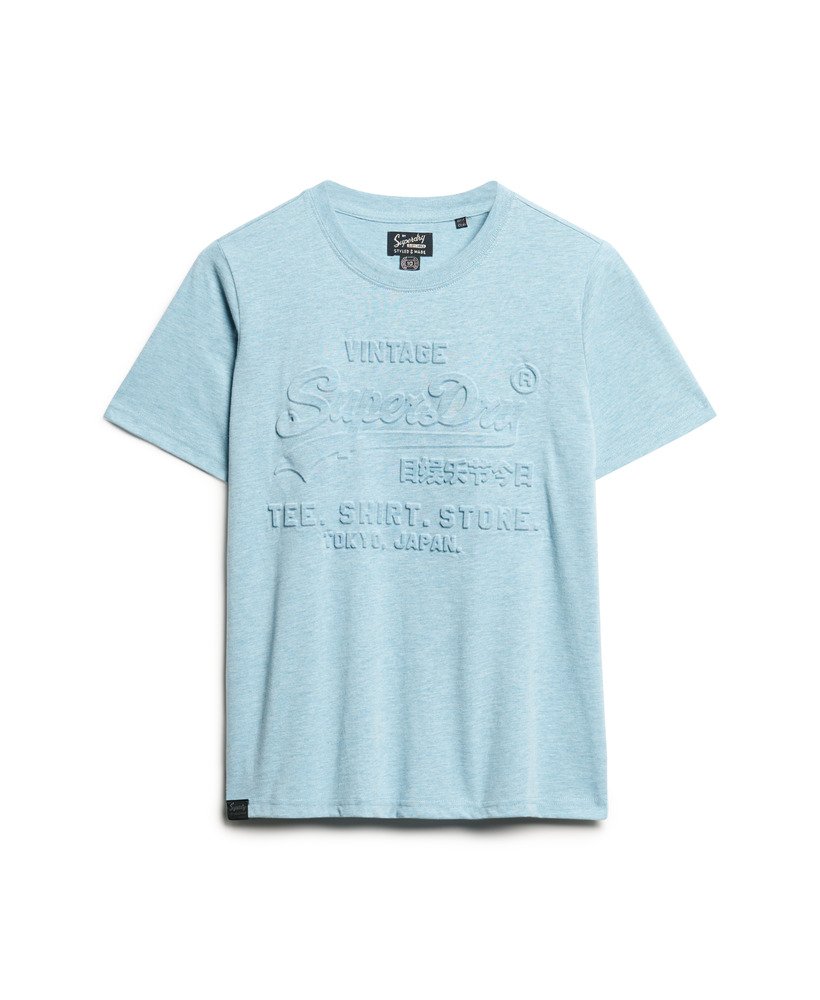camiseta relaxed com logo vintage em relevo na cor azul mesclado