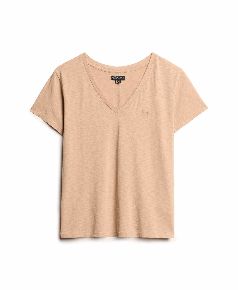 Camiseta com decote em V bordada em tecido texturizado