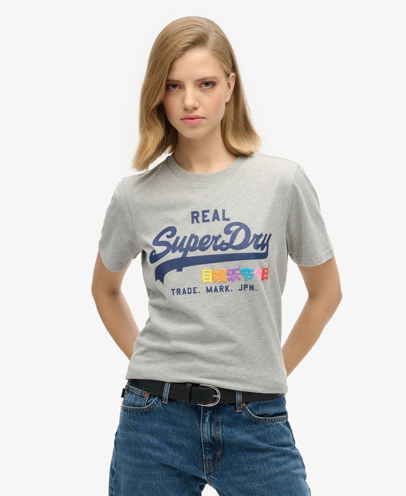 camiseta vintage logo pop entry na cor cinza mesclado