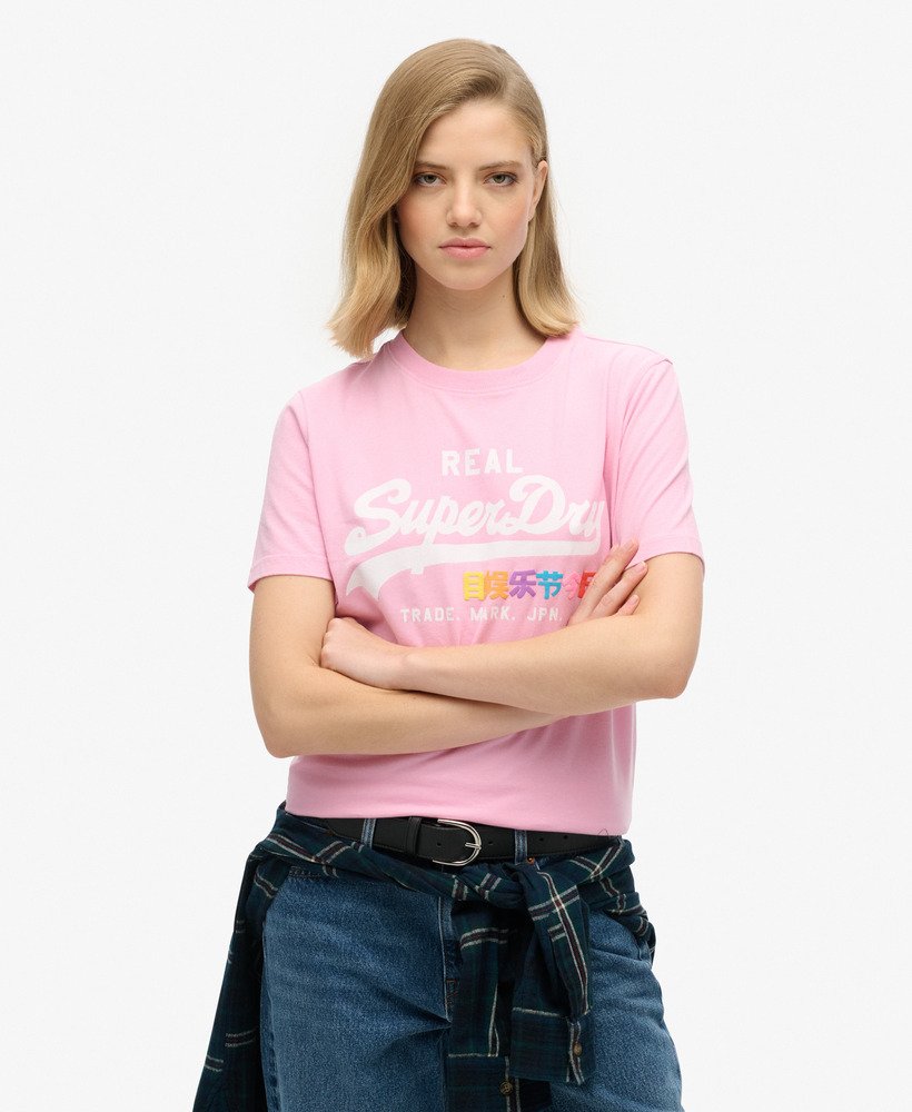 camiseta vintage logo pop entry na cor rosa marne