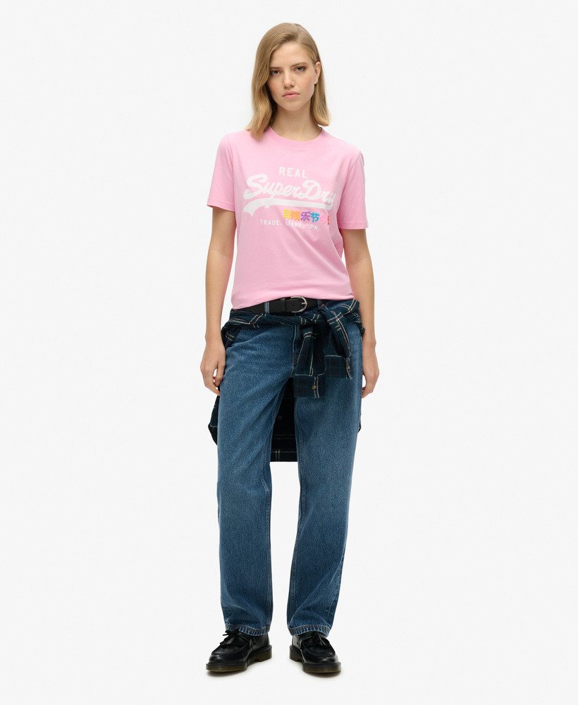 camiseta vintage logo pop entry na cor rosa marne