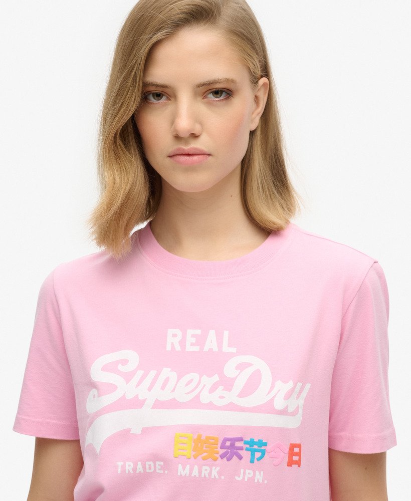 camiseta vintage logo pop entry na cor rosa marne