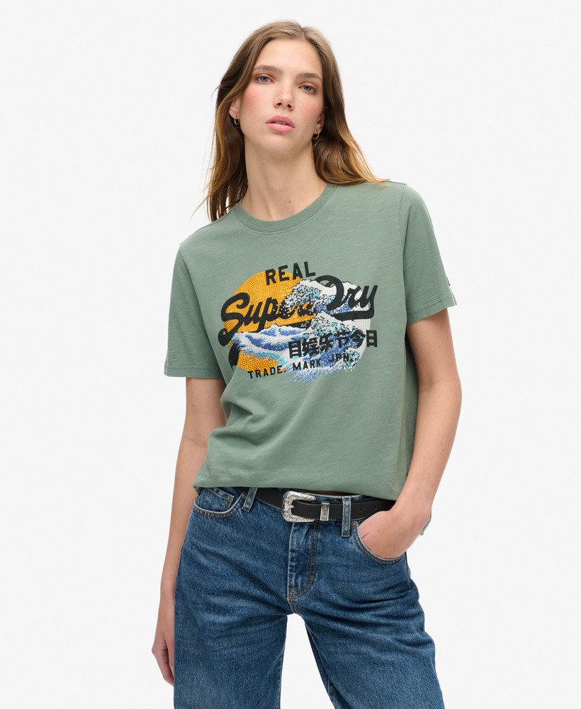 camiseta tokyo vintage logo graphic relaxed na cor cáqui louro