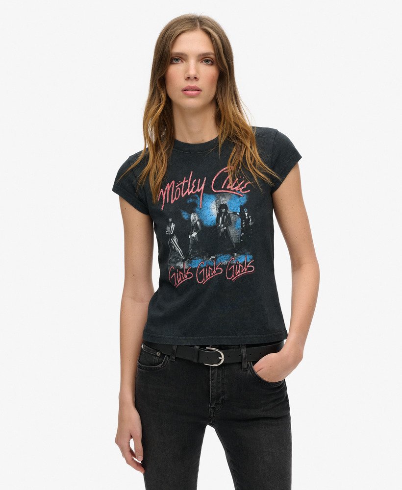 camiseta de manga curta motley crue x superdry na cor preta mid amp