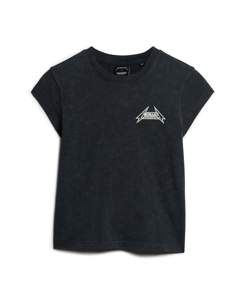 camiseta metallica x superdry de manga curta com costas médias na cor preta.